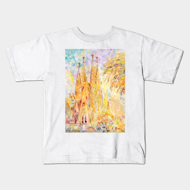 Sagrada Familia Square Kids T-Shirt by NataliaShchip